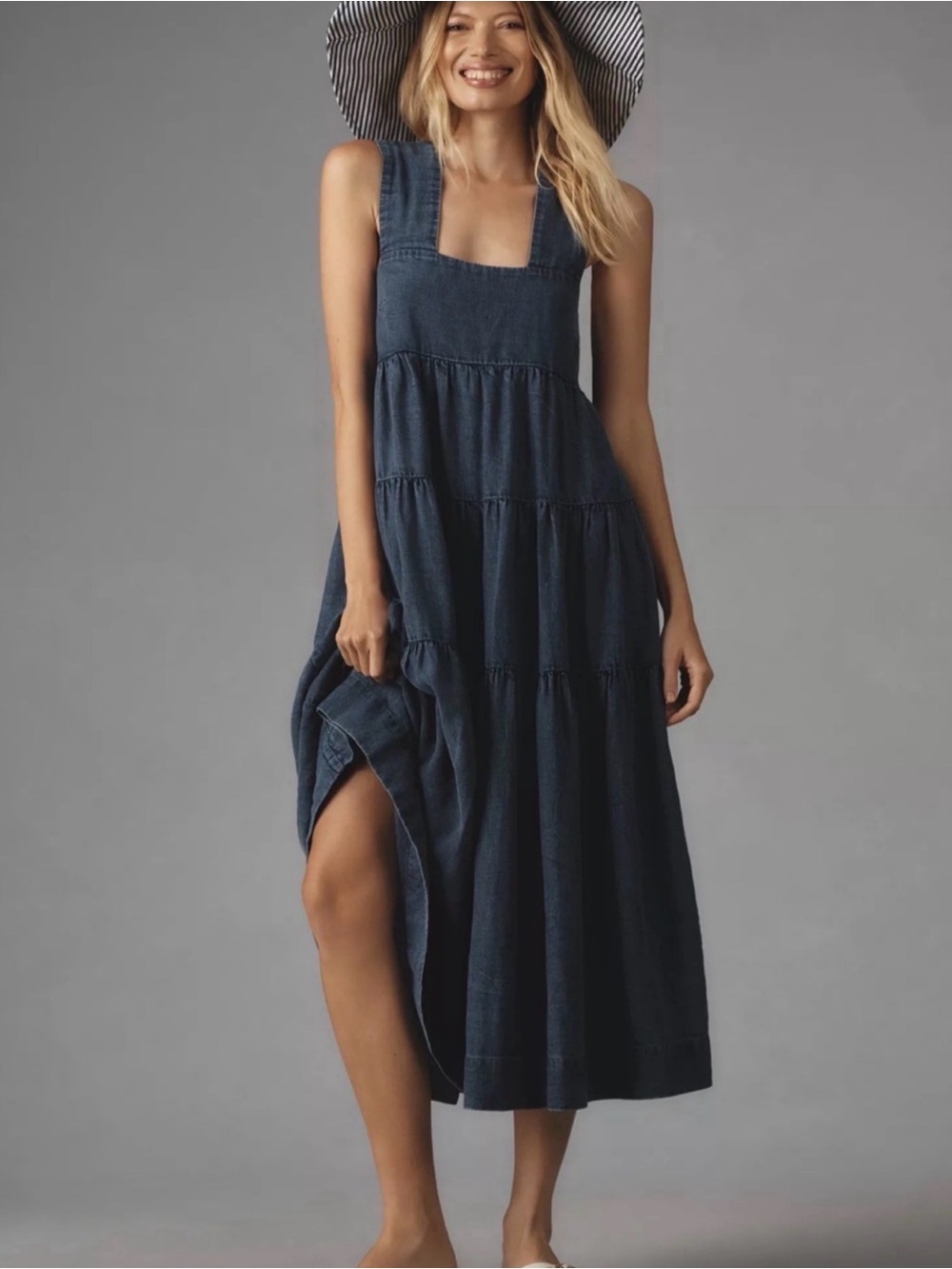 Helena Square Neck Denim Midi Dress